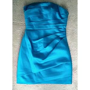 Turquoise Blue Satin Strapless Cocktail Dress